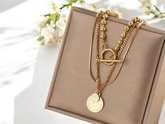 Layered Chain Coin Station Necklace Ball Jewelry Sets