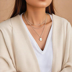 Custom Multi Strand Necklace, Mixed Chains Necklace, Engraved Disc Necklace in Gold Silver, Triple Layer Necklace